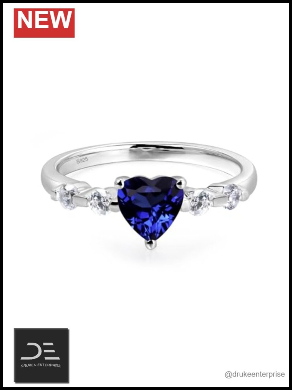 Sterling Silver Heart Blue Gemstone Ring Engagement Promise Jewelry